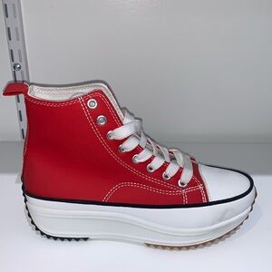 RED HIGH TOP CANVAS SNEAKERS